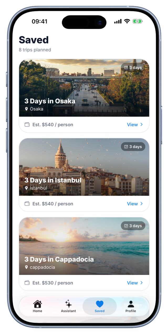 Saved trips in the Geziway app